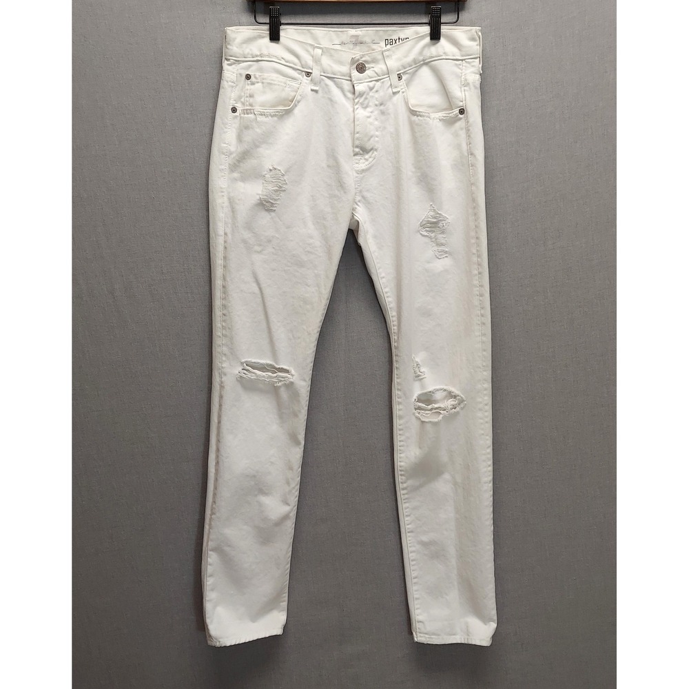 7 For All Mankind Mens Paxtyn Slim White Distressed Jeans Ripped Frayed Denim